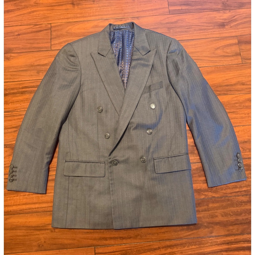Peter Raney Ermenegildo Zegna Wool Double Breasted Blazer Grey Pinstripe
